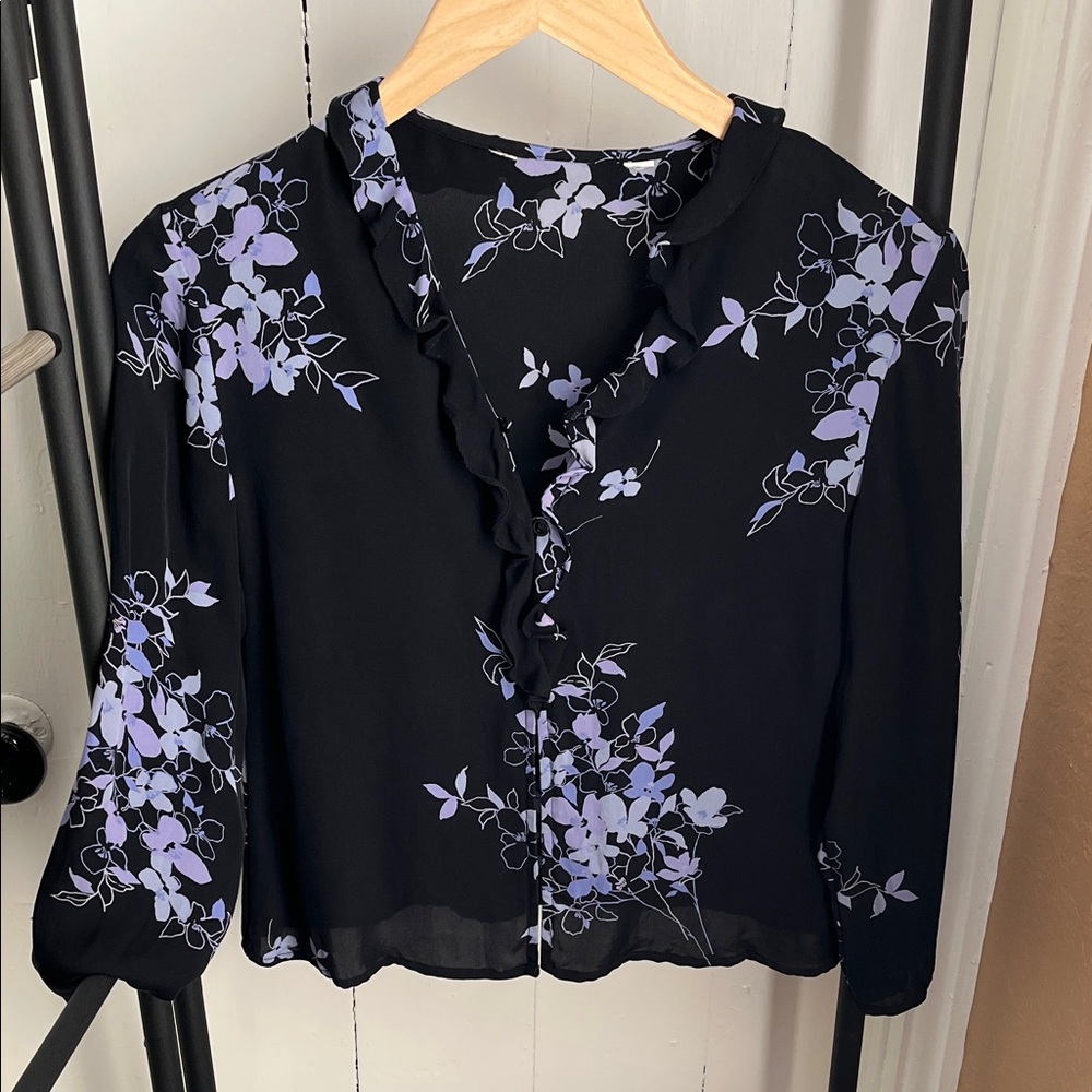 Source Unknown Black and Purple Floral Blouse